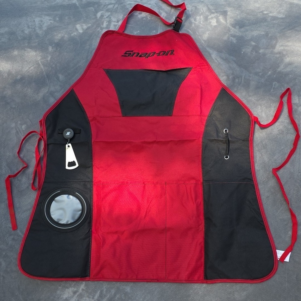 Snap On Grill Apron Built‎ In Bottle Opener Koozie Red Black OSFM